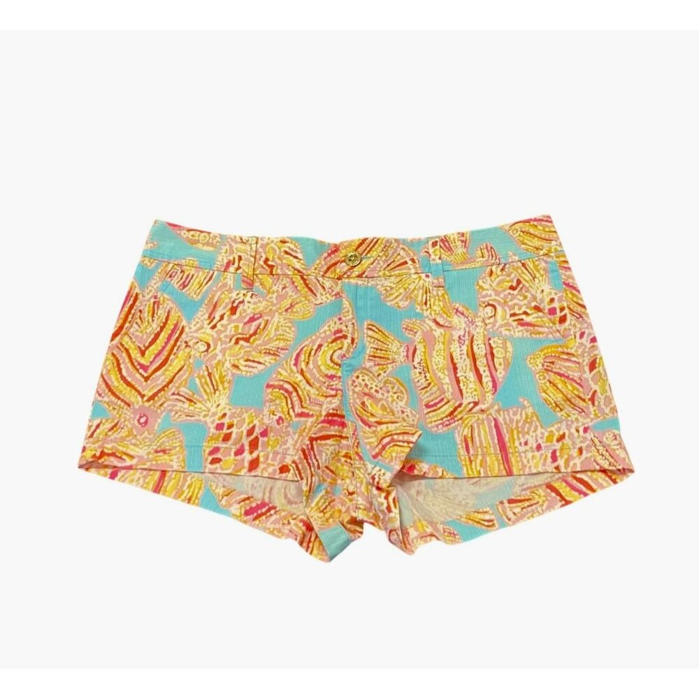 Lilly Pulitzer The Walsh Shorts 14 Orange Blue Zip Fly Floral Pocket Cotton NWT
